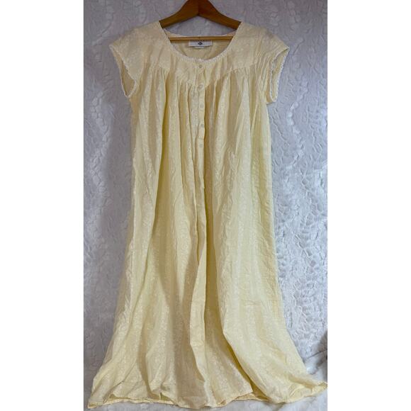 VTG 90s Eileen West Light Yellow Floral Cottagecore Maxi Nightgown House Dress S - Picture 1 of 14